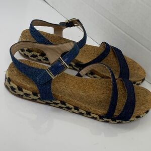 Amelia Grace Women Blue Denim Flat Open Toe  Strappy  Sandals Size 11